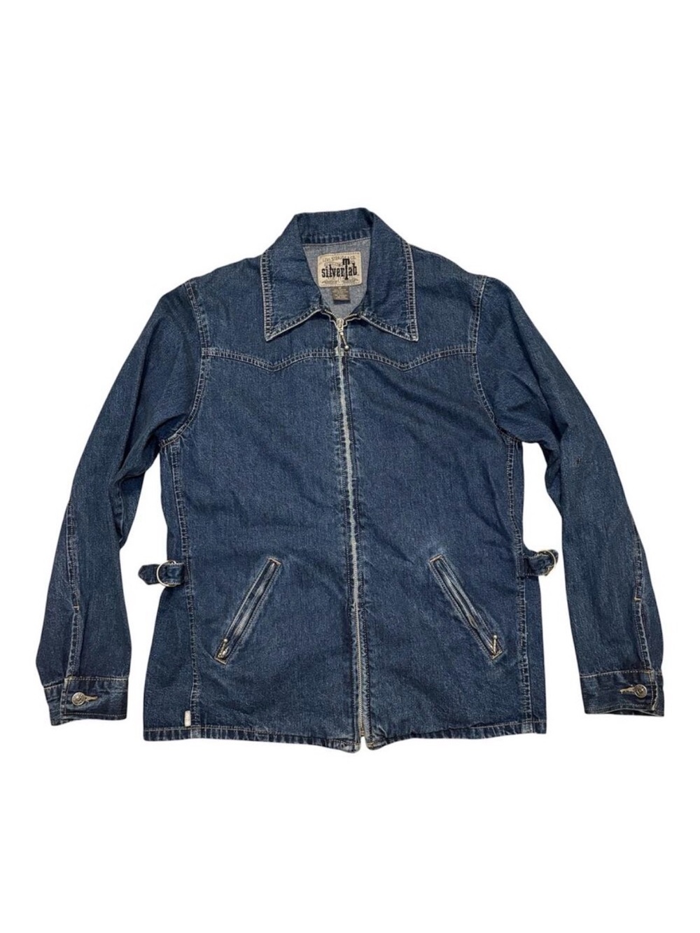 90s VTG Levi's SilverTab Denim Jean Trucker Jacket Women Medium Blue Western Zip